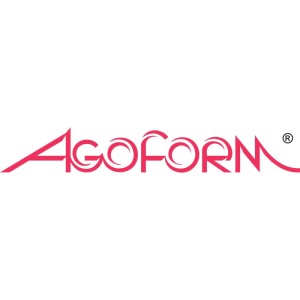 Agoform Logo in Pink auf weißem Hintergrund. Stylisierter Schriftzug der Marke.