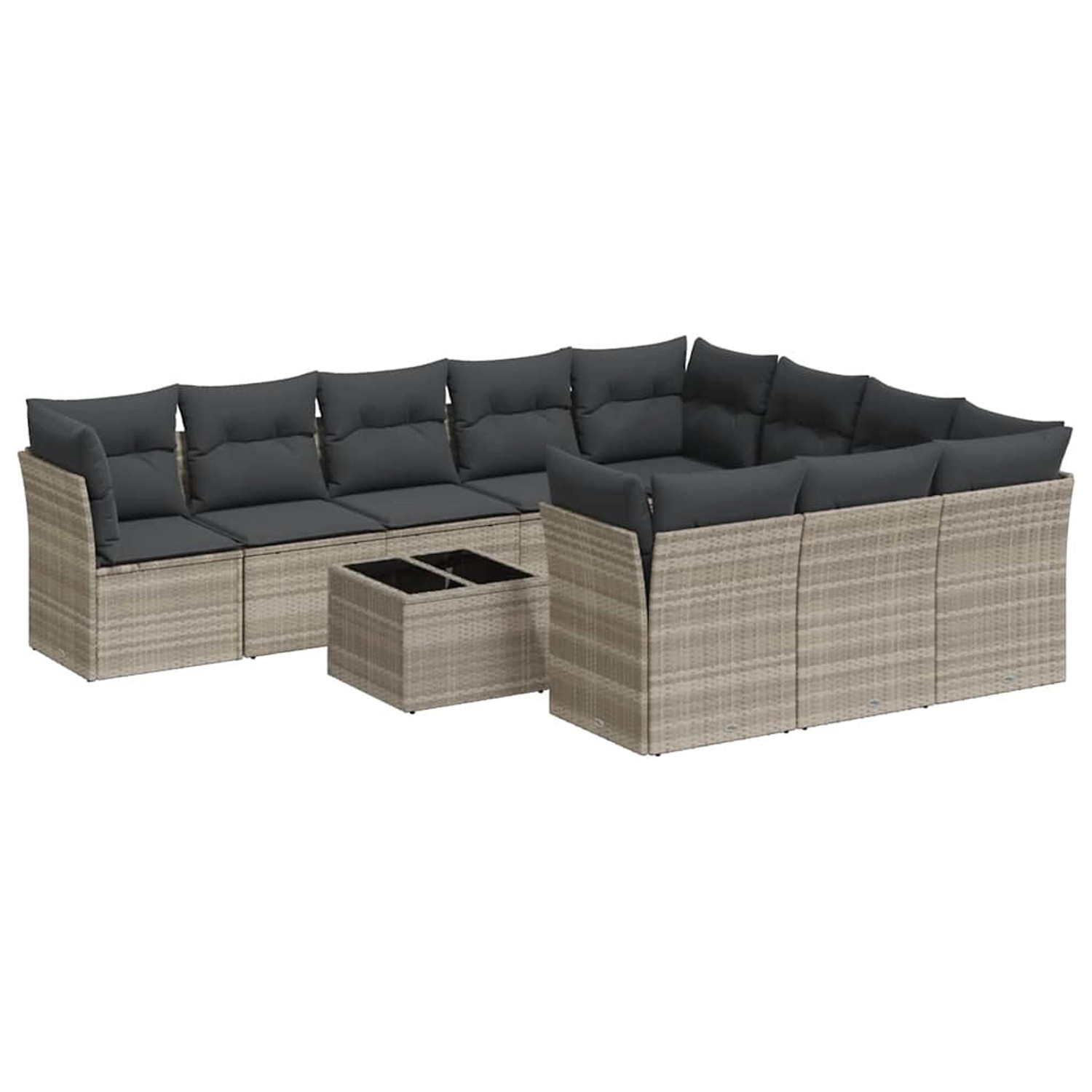 vidaXL 11-Tlg Garten-Sofagarnitur mit Kissen Hellgrau Poly Rattan 3250071 günstig online kaufen