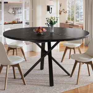 Merax Esstisch 100x140x75,5 cm Marmoroptik Ausziehbar X Metallgestell