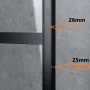Detailaufnahme: Schwarzes Aluminiumprofil der inova Loft Glasschiebetür mit Maßangaben.