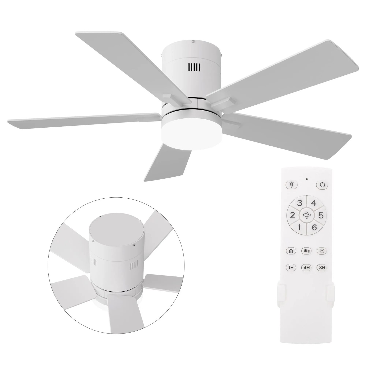PXloue Deckenventilator mit Licht 42 Zoll DC Motor 5 Flügel Fernbedienung Weiß