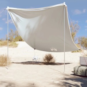 Graues vidaXL Strand-Schattenzelt mit Sandsäcken, aufgestellt am Strand.