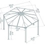 Skizze des anthrazitfarbenen Canopia Gartenpavillons Monaco 3.9 x 4.5 mit Maßangaben.