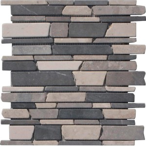 Marmormosaik Black Grey Creme, 30,5x30,5 cm, für Wand und Boden. Naturstein Mosaikfliese.