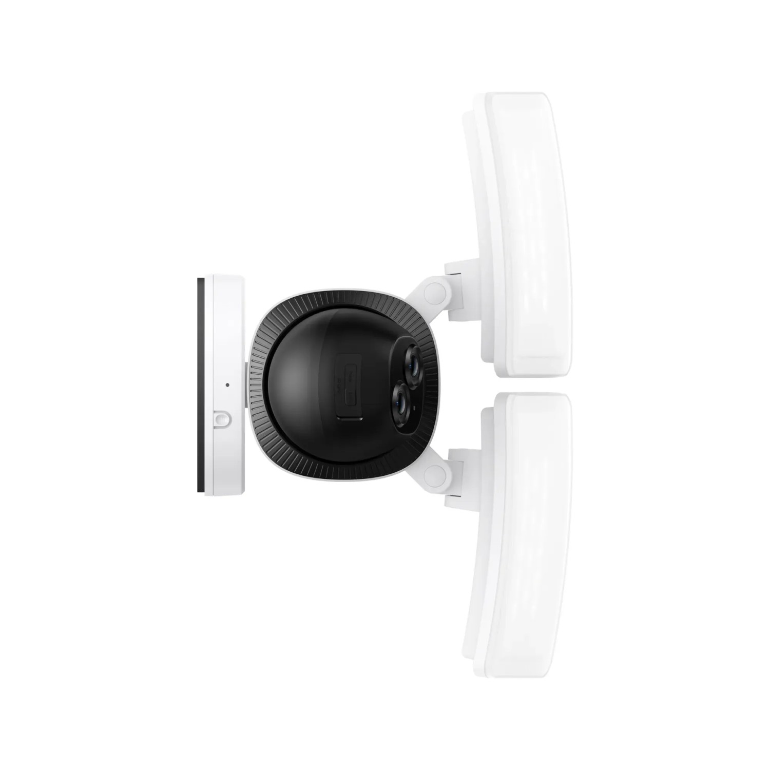 Eufy Flutlichtkamera E340 mit zwei LED-Flutlichtern und schwarzer Kamera.