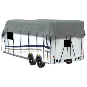 Graue vidaXL Dachplane für Wohnwagen 700x300 cm aus Vliesstoff als Frostschutz.