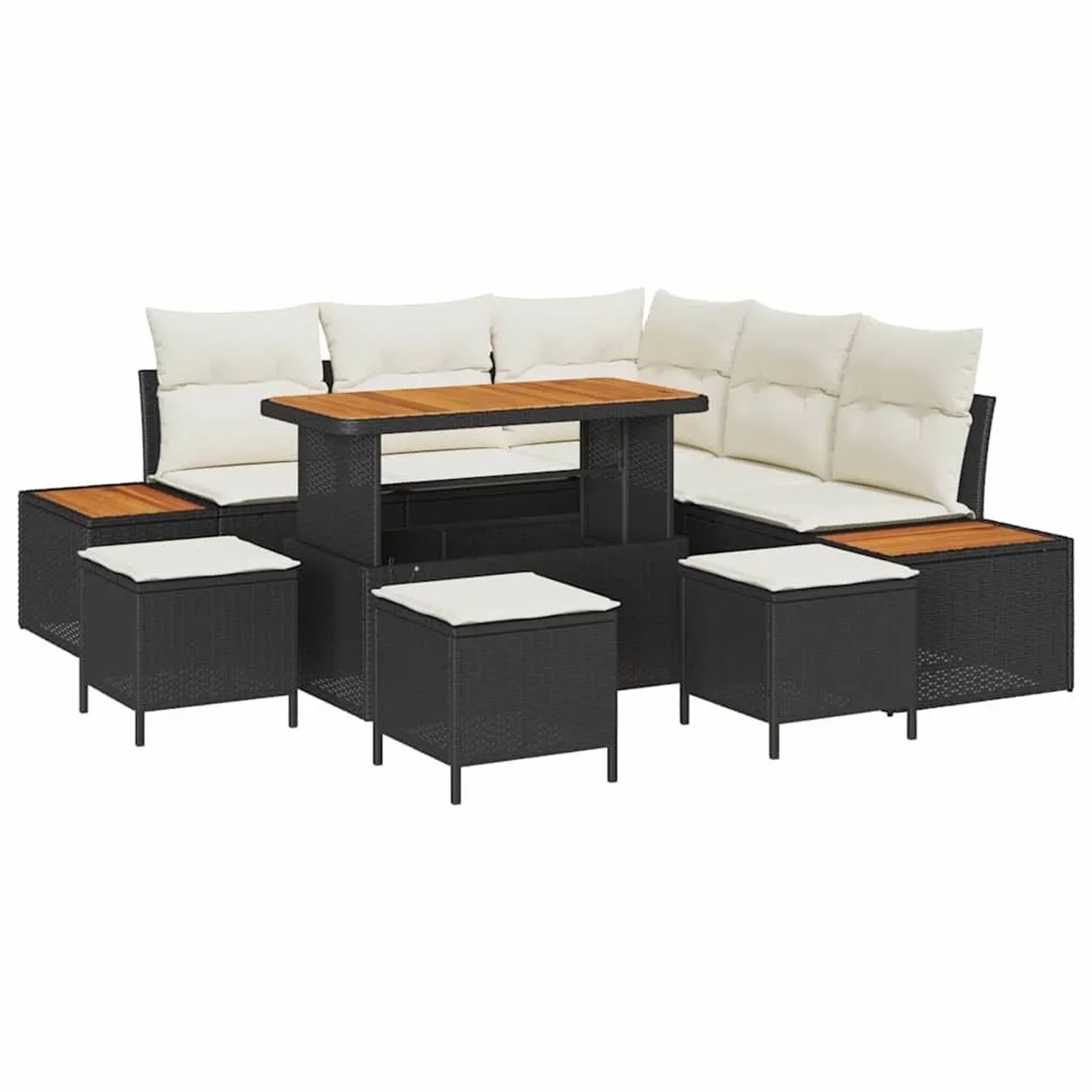 vidaXL Gartensofa-Set mit Kissen 9 Stk Schwarz Poly Rattan 3364870 günstig online kaufen