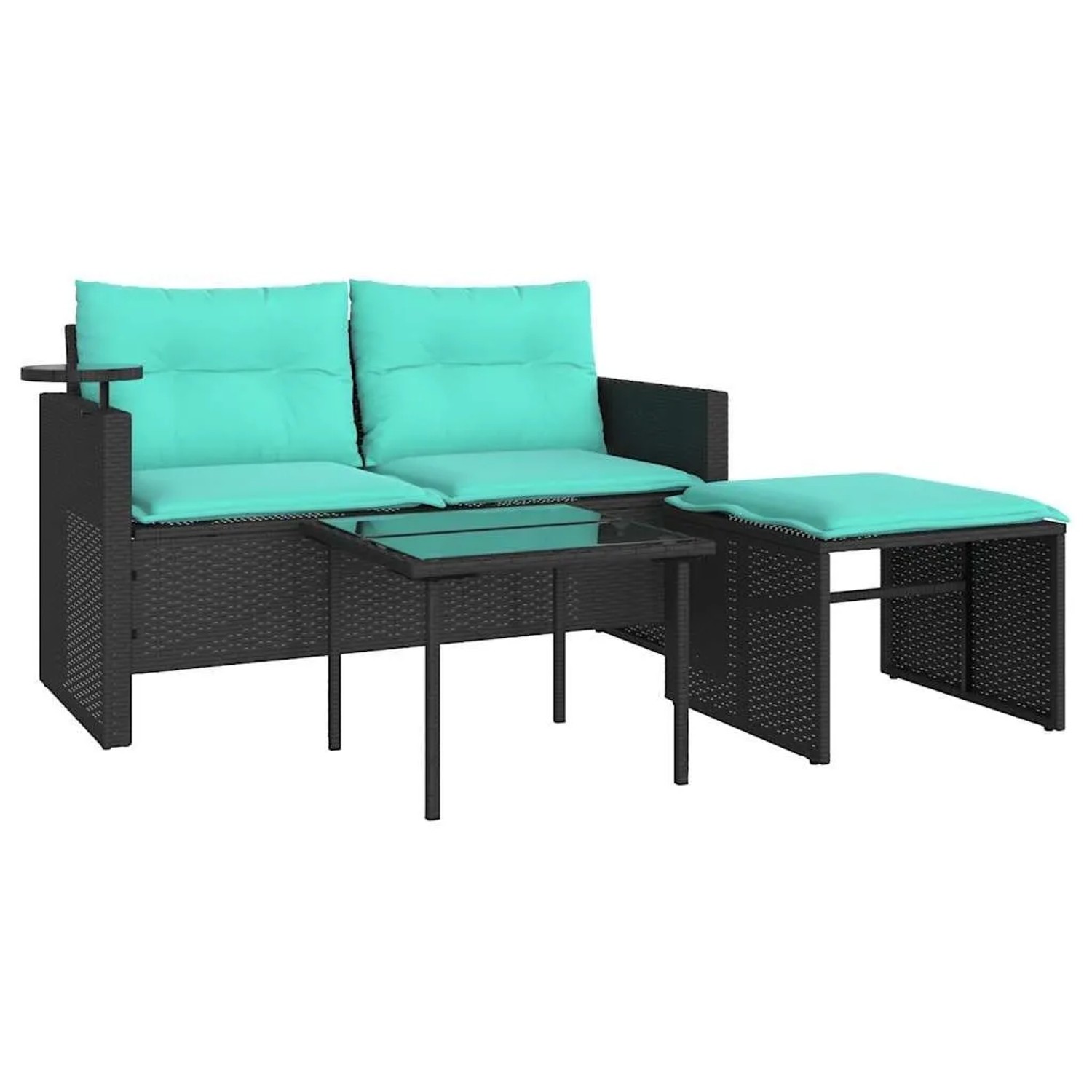 vidaXL 3-Tlg Gartensofa-Set mit Kissen Schwarz Poly-Rattan 365466 günstig online kaufen