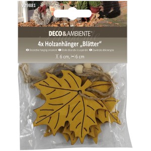 Videx Garden Holzanhänger Blätter, gelb-natur, 4er-Set, zum Dekorieren und Basteln.
