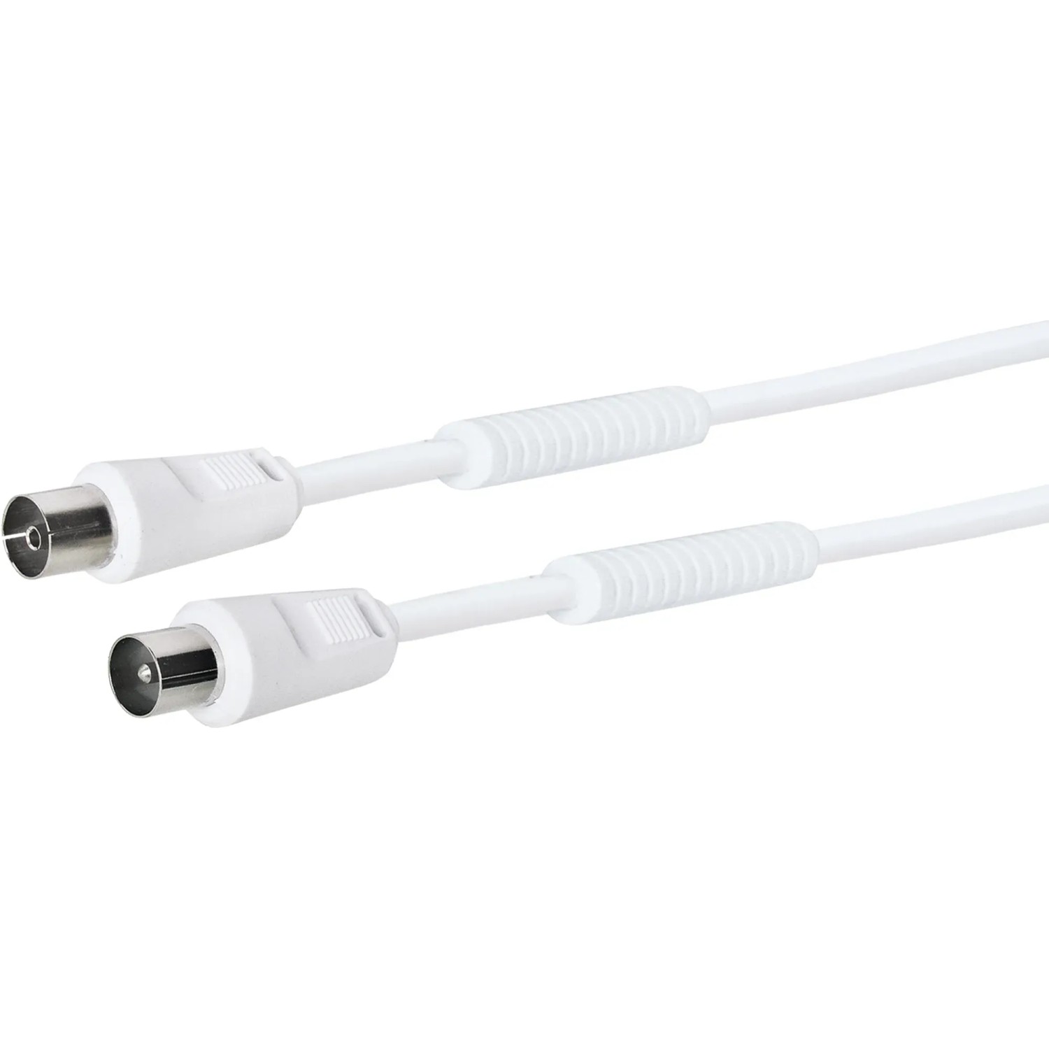 Weißes Schwaiger Antennenkabel 90 dB mit Stecker für Audio- und Video-Verbindungen.
