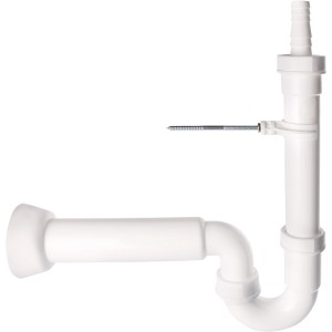 Sanitop-Wingenroth Geräte-Geruchsverschluss, Siphon aus Kunststoff, 50 mm x 20-24 mm, mit Wandhalterung.