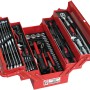 Offener, roter Holzmann Werkzeugkoffer WZK86 mit 86-teiligem Chrom-Vanadium-Werkzeugsortiment.