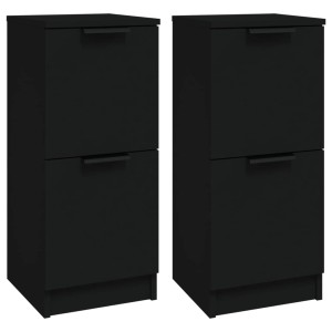 Zwei schwarze vidaXL Sideboards aus Holzwerkstoff, je 30x30x70 cm.