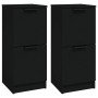 Zwei schwarze vidaXL Sideboards aus Holzwerkstoff, je 30x30x70 cm.