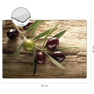 Myspotti Mini-Spritzschutzplatte Olivenzweig, 59x41cm, für die Küche.
