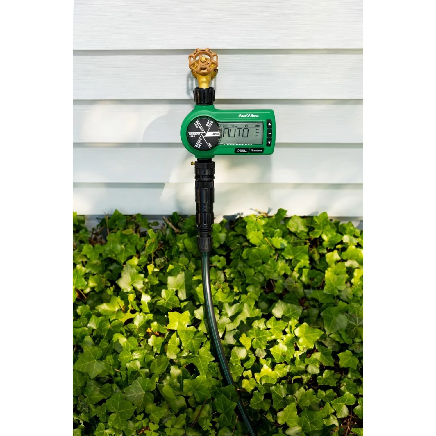 Rain Bird digitale Zeitschaltuhr mit großem Display und 20 mm Gewinde für die Gartenbewässerung.