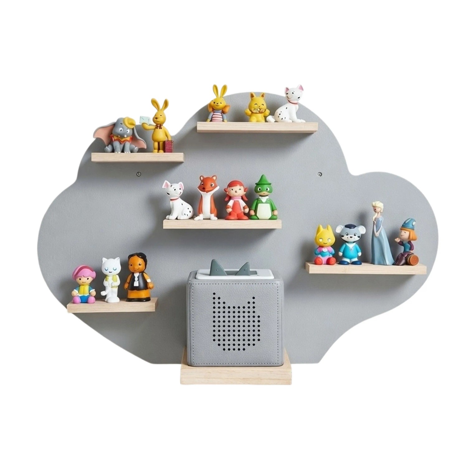 Relaxdays Toniebox Regal MDF Buchenholz Grau Wolkenform Magnetstreifen Wandmontage 40 cm x 61 cm x 17 cm 3 kg