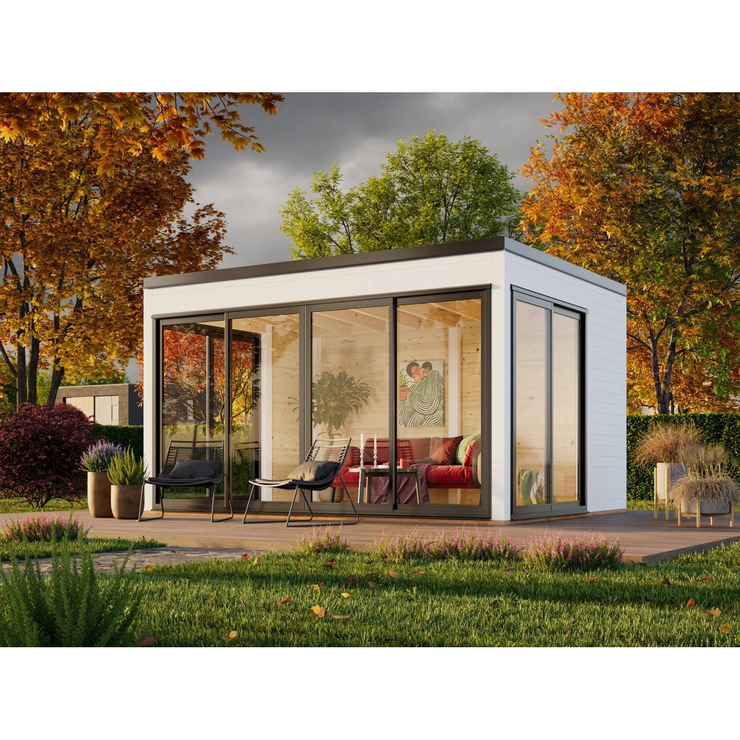 Palmako Holz-Gartenhaus Serena Slide Pultdach Lackiert 420 cm x 320 cm 12,6 m²