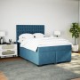 Blaues vidaXL Boxspringbett (140x190 cm) mit Samtbezug, Matratze und Kopfteil im Schlafzimmer.