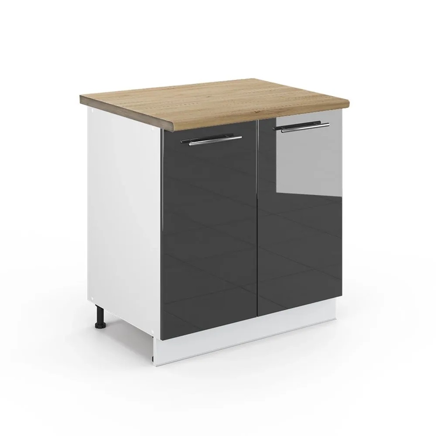 Vicco Küchenunterschrank Fame-Line Anthrazit Hochglanz/Weiß 80 x 82 Arbeitsplatte Goldkraft Eiche