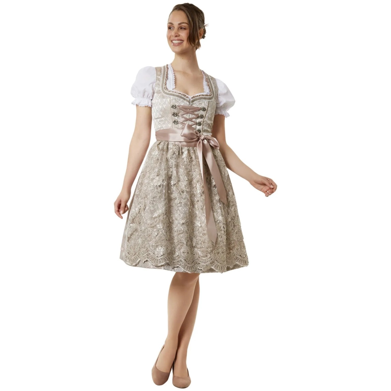 Image of Tectake Frauenkostüm Midi Dirndl Ella Champagner