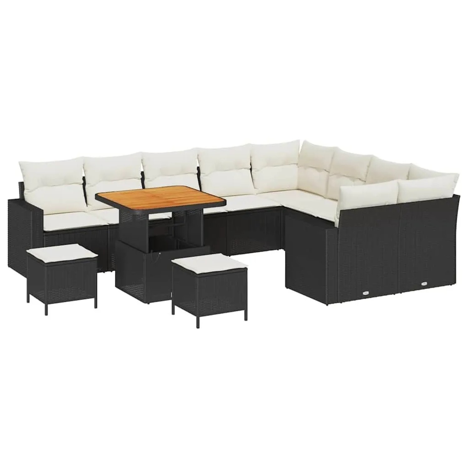 vidaXL Gartensofa-Set mit Kissen 13 Stk Schwarz und Creme Poly-Rattan 33636 günstig online kaufen
