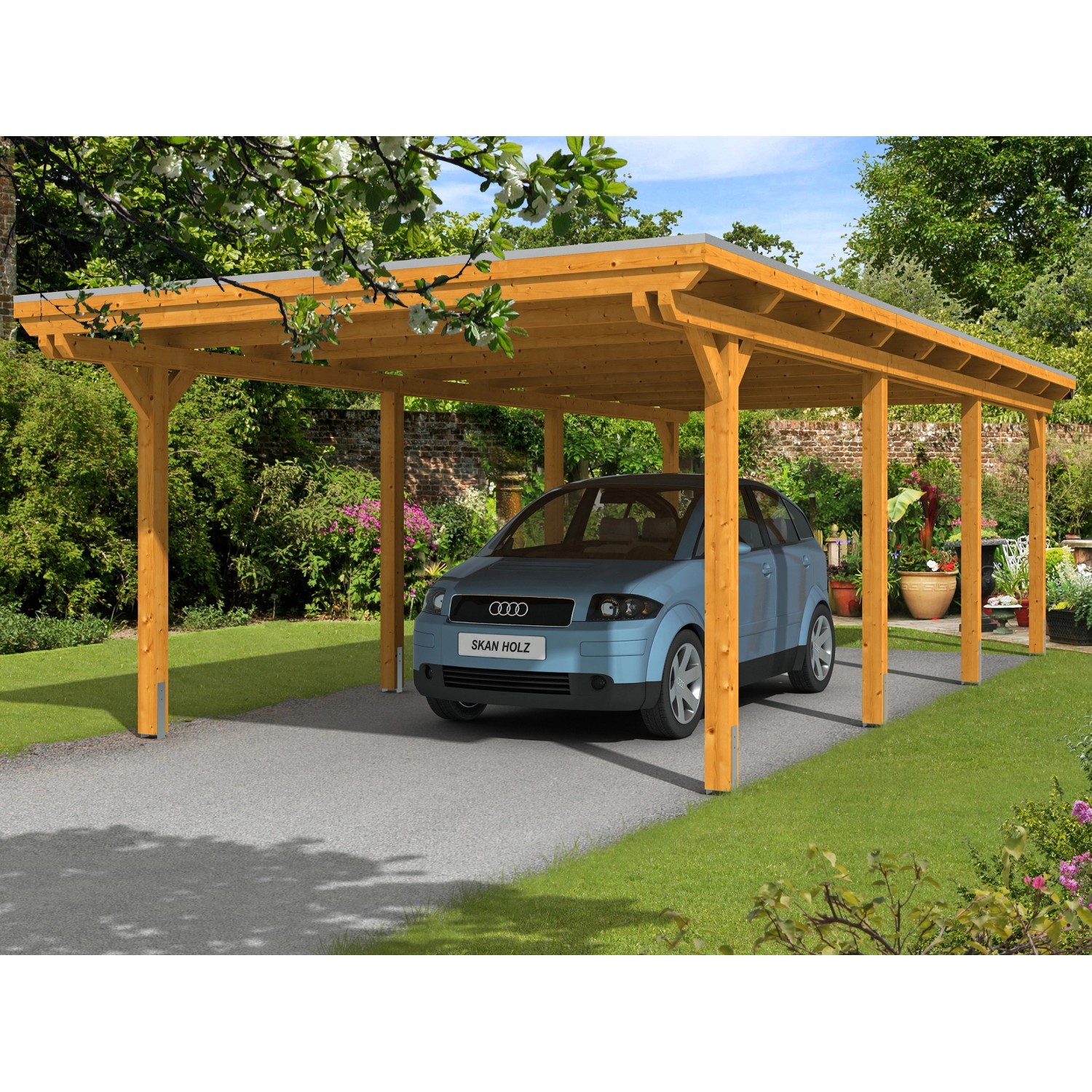 Skan Holz Carport Emsland 404 cm x 846 cm Eiche hell günstig online kaufen