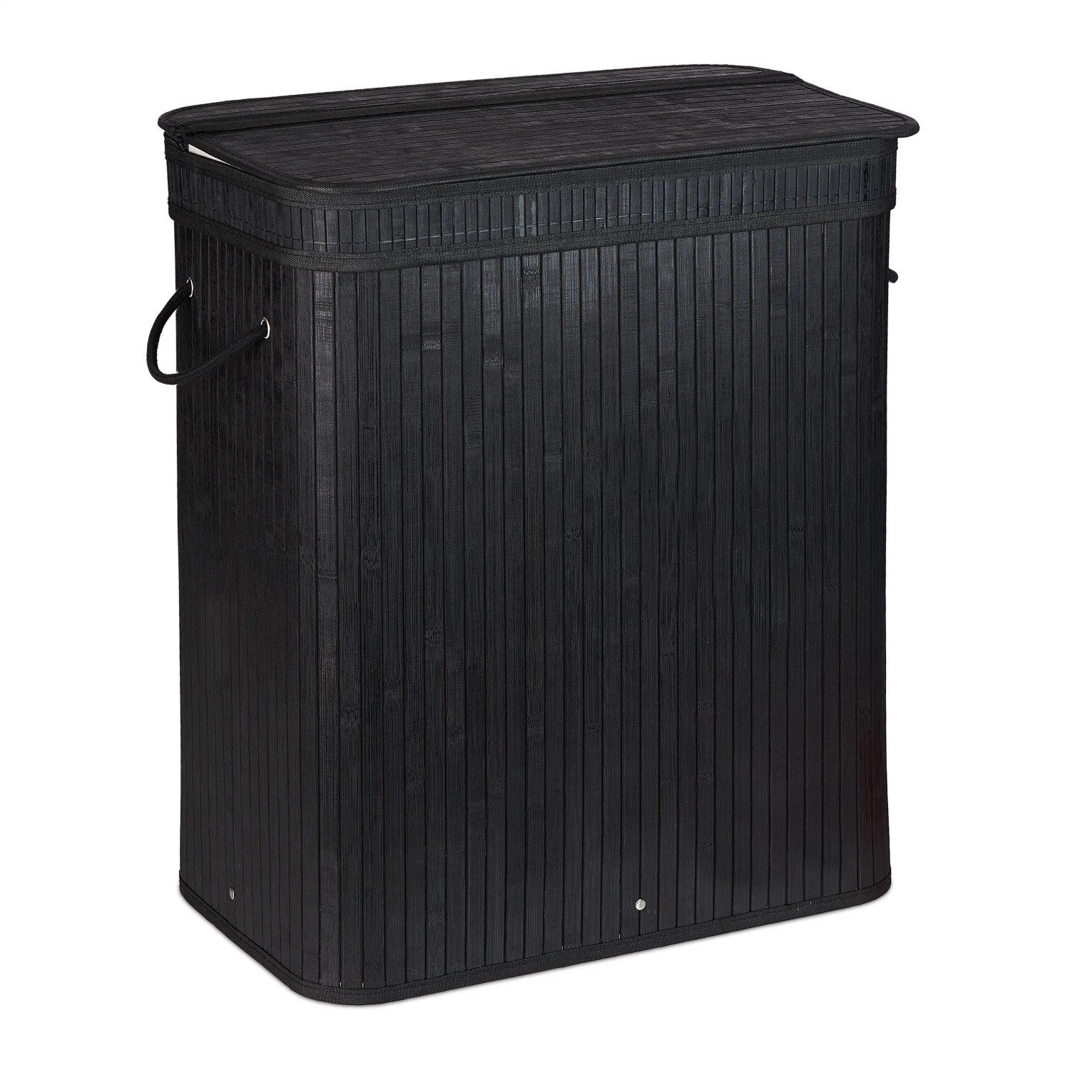Relaxdays Wäschesortierer Bambus Schwarz 3 Fächer 63 cm x 55 cm x 35 cm 2,6 kg