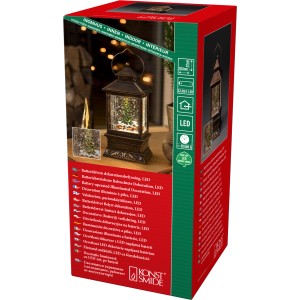 Konstsmide LED Schneelaterne Weihnachtsmarkt in Verpackung, warmweißes Licht.