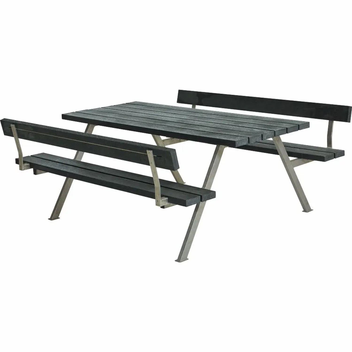 PLUS Gartenmöbel Sitzgruppe 177 cm Klappbar Retex Grau mit 2 Rückenlehnen Holz