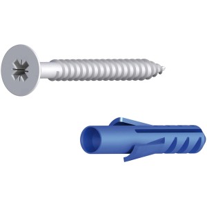 Verzinkte Schraube 3x30 mm mit blauem Dübel, 10er Set für Möbelschrauben.