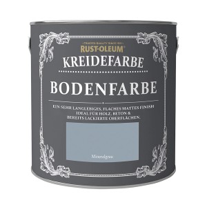 Dose Rust-Oleum Kreide-Bodenfarbe in Mineralgrau, geeignet für Holz- und Betonböden im Innenbereich.
