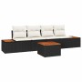 Schwarzes 5-teiliges vidaXL Garten-Sofa-Set aus Rattan mit Kissen und Tisch.