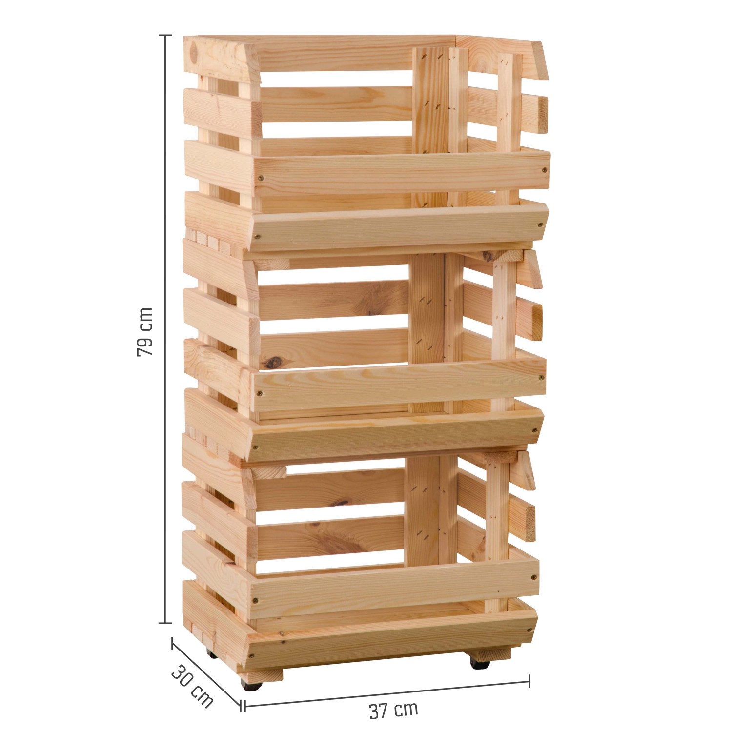 OBI Obst- und Kartoffelkiste aus Kiefernholz mit drei Fächern und Rollen. Praktische Aufbewahrung für Keller oder Garage.