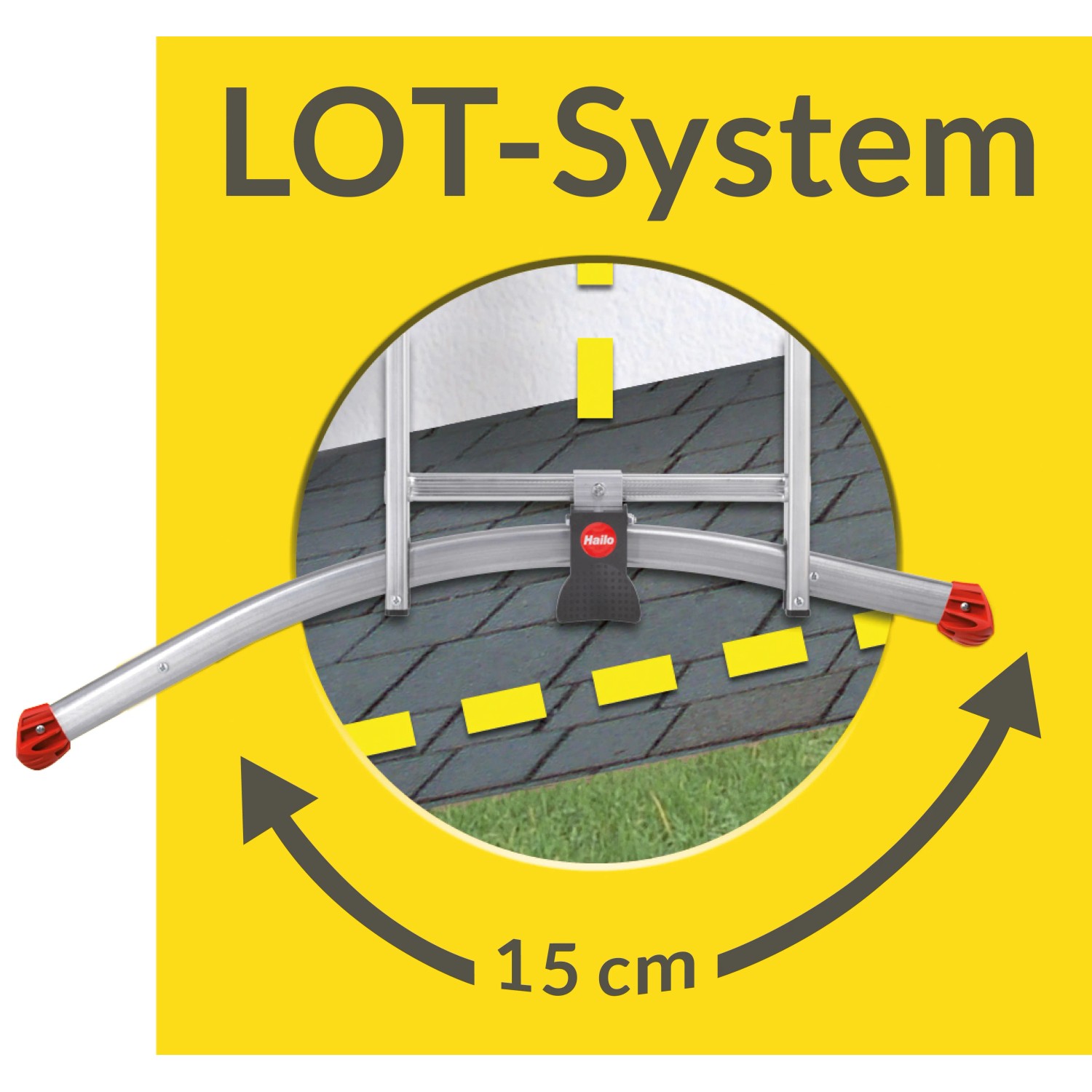 Detailaufnahme des LOT-Systems der Hailo Alu-Kombileiter, das Bodenunebenheiten bis 15 cm ausgleicht.