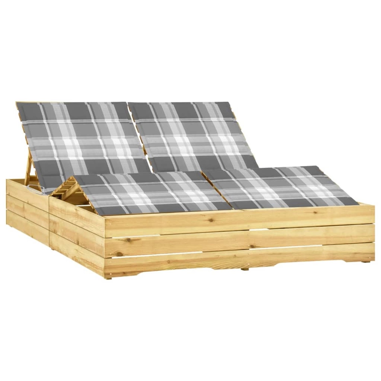 vidaXL Doppel-Sonnenliege mit Auflagen Kiefernholz Imprägniert 198 x 135 x  30-75  cm