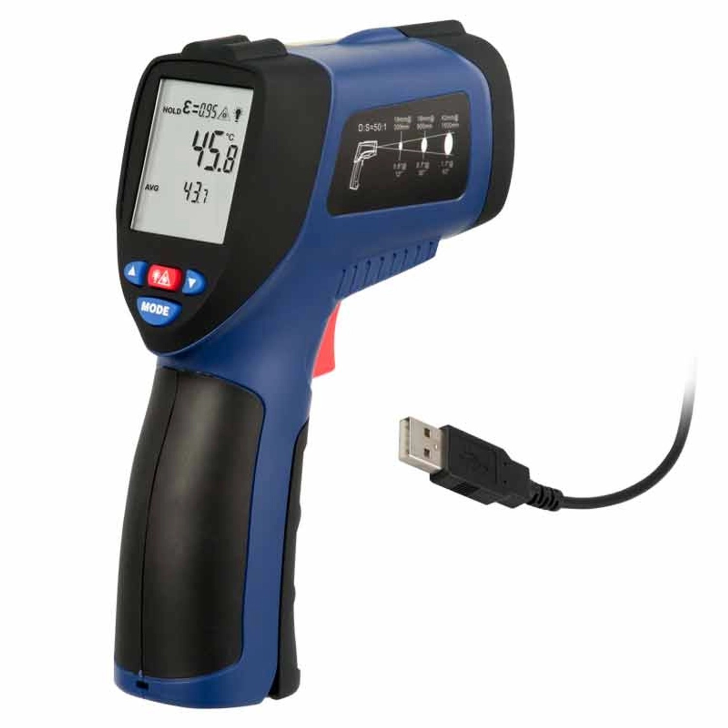 Digitalthermometer PCE Instruments 889U zur kontaktlosen Temperaturmessung mit USB-Kabel.