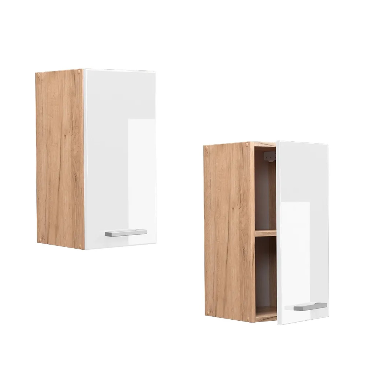 Vicco Hängeschrank R-Line, Küchenschrank in Weiß Hochglanz und Goldkraft Eiche, 30 cm breit.