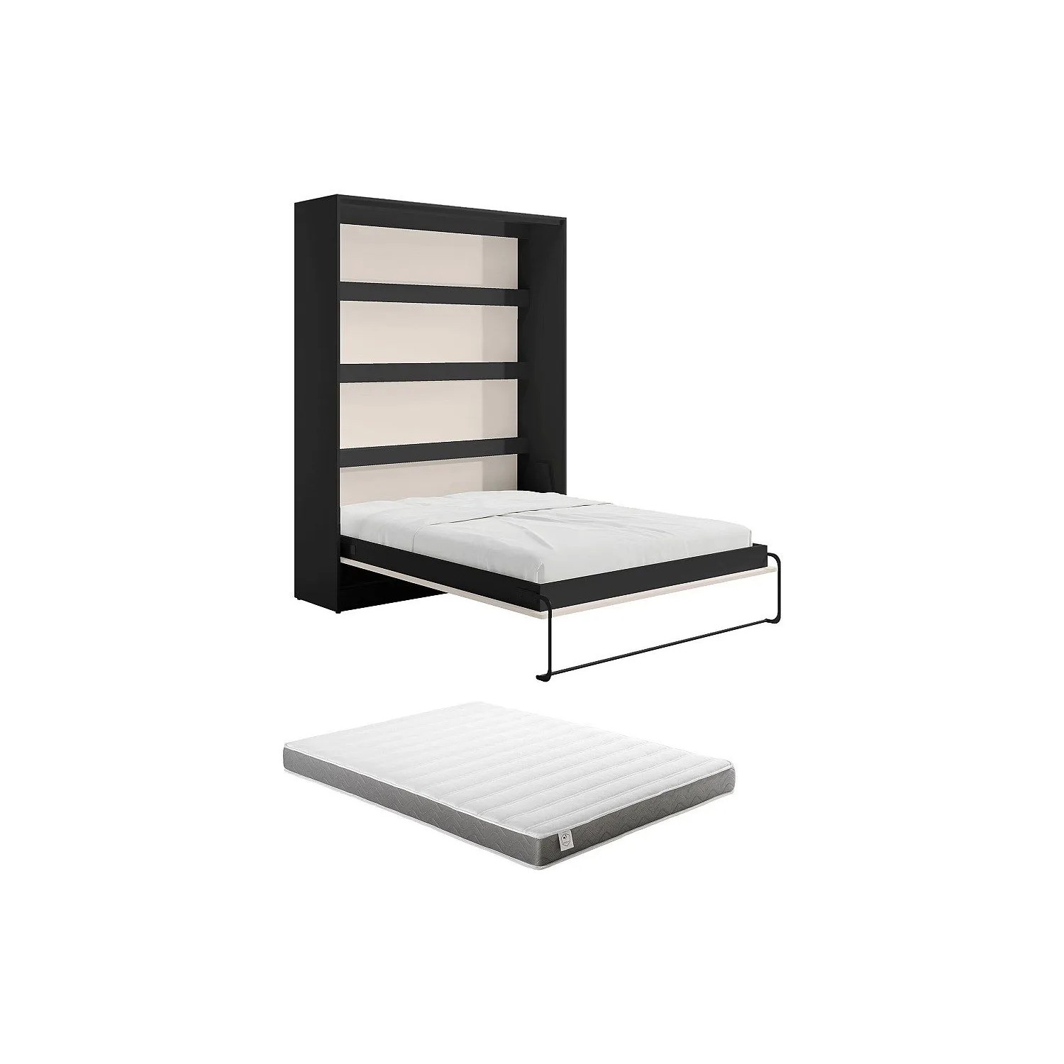 Vente-unique Schrankbett Rapili Schwarz  Beige 179 cm