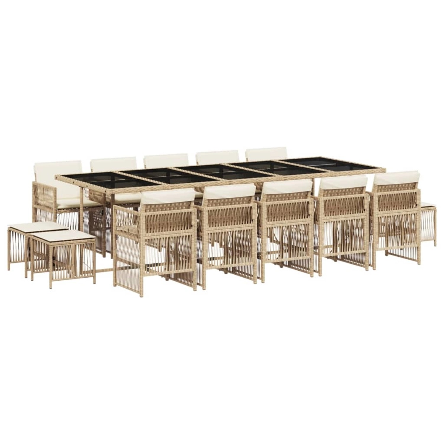 vidaXL 15-Tlg Garten-Essgruppe mit Kissen Beige Poly Rattan 3210994 günstig online kaufen