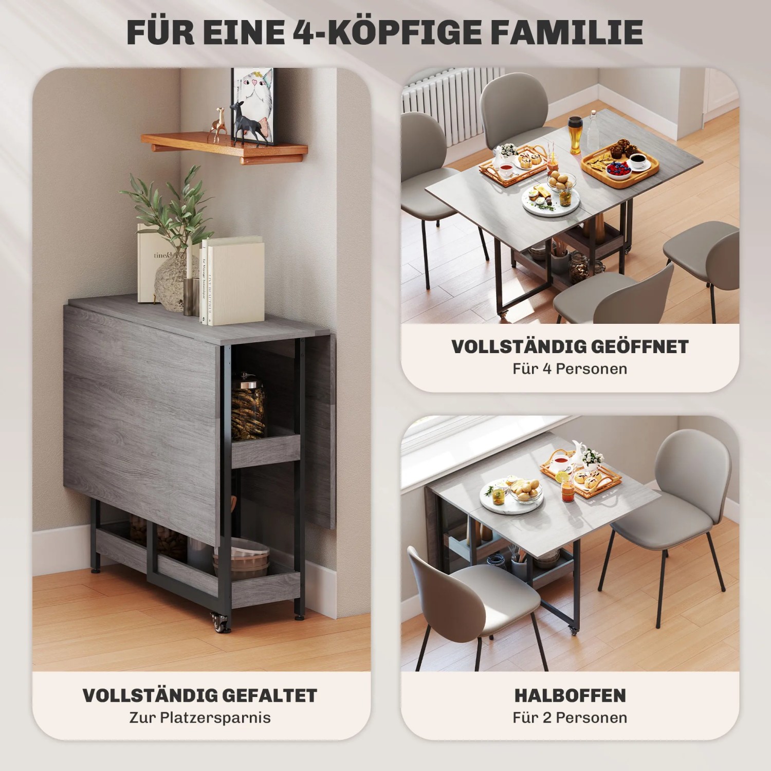 HOMCOM Klapptisch Esstisch Grau Metall 133,4 x 80 x 75 cm kaufen bei OBI