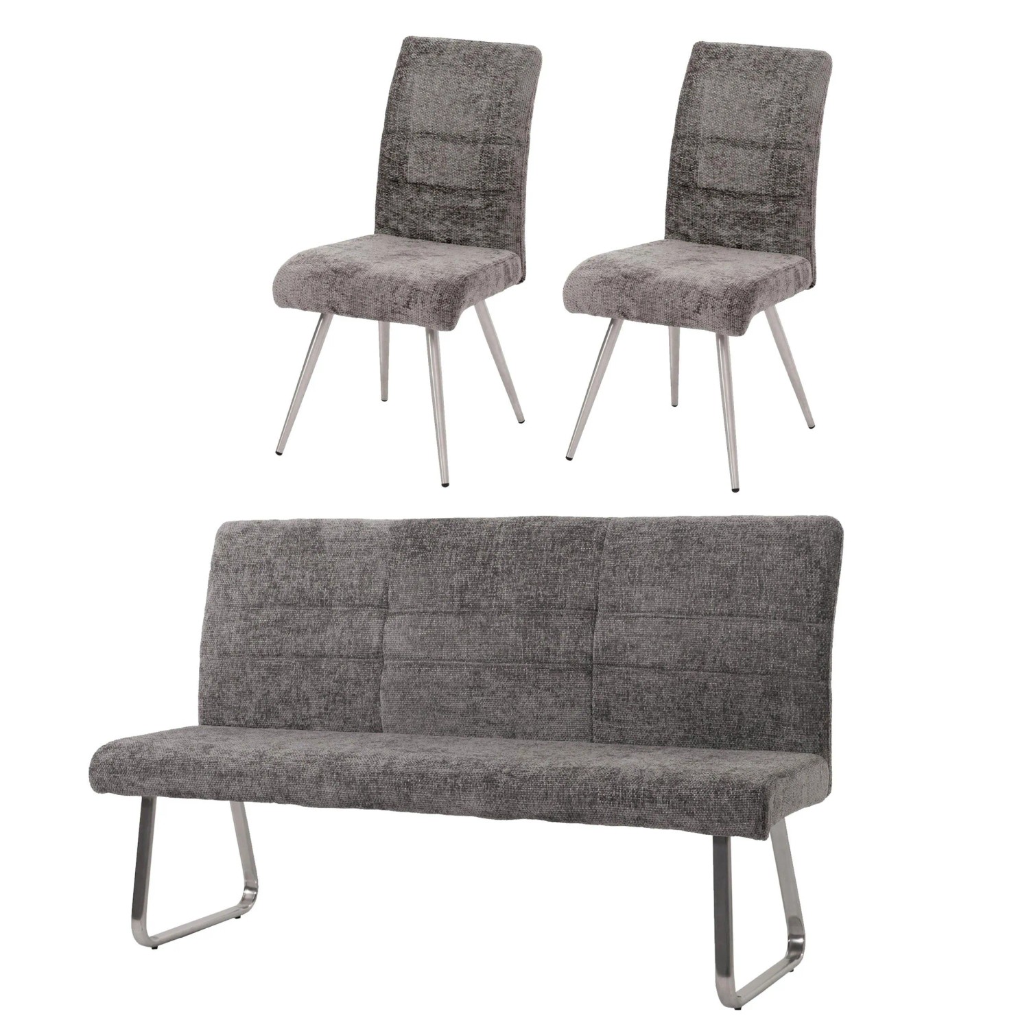 MCW Esszimmer-Set G55 Stuhl + Sitzbank 180cm 3-teilig Stoff Chenille Dunkelgrau
