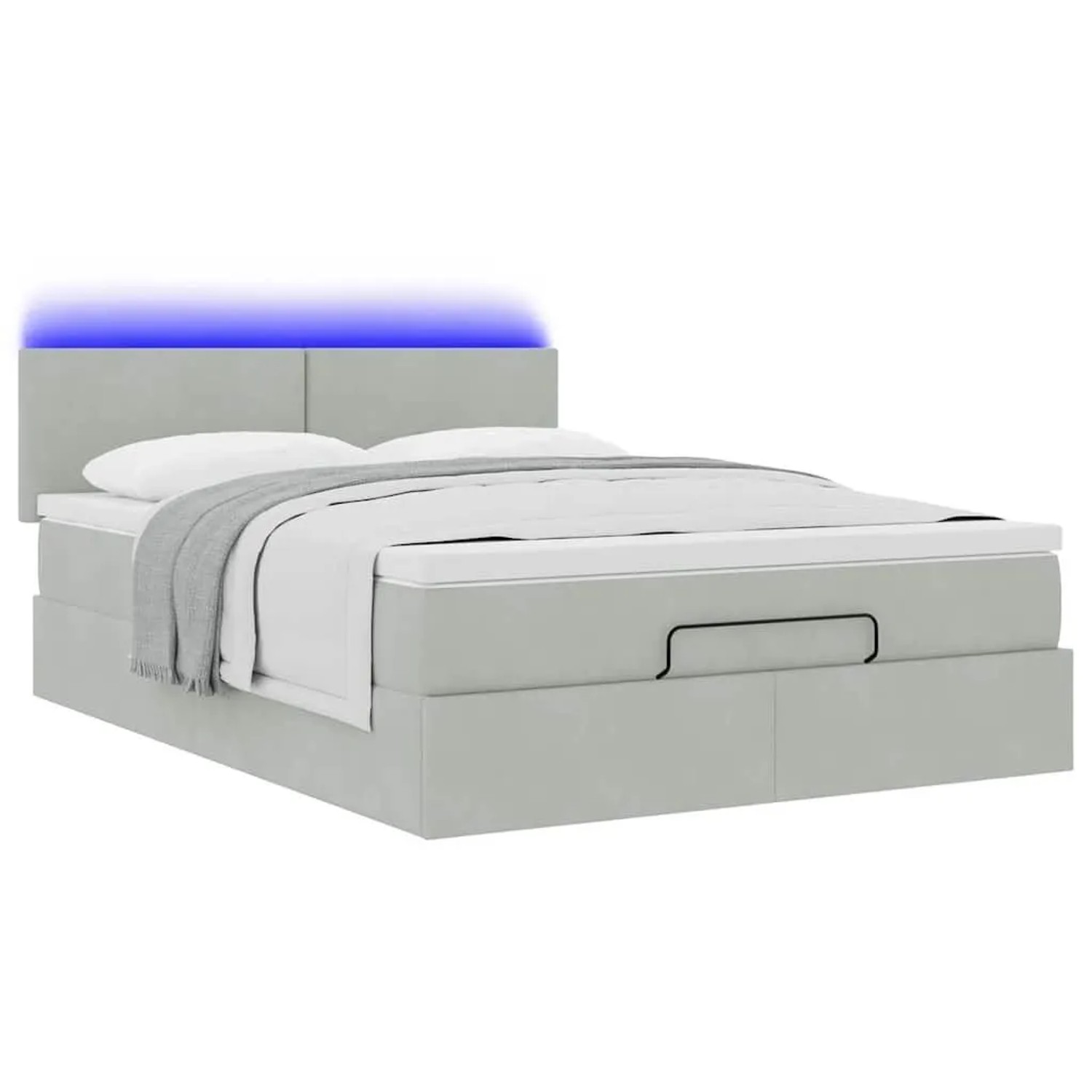 vidaXL Ottoman-Bett mit Matratze und LEDs Hellgrau 140x190 cm Samt 3312548