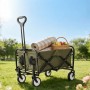 Grüner Relaxdays Bollerwagen aus Stahl, faltbar, mit Teleskopgriff, für Camping & Picknick auf der Wiese.