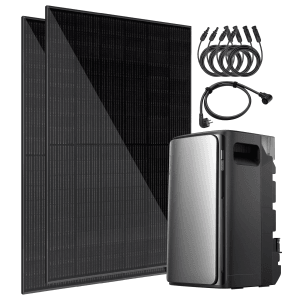 Vale Balkonkraftwerk mit bifazialen Solarmodulen, Batteriespeicher und Zubehör.