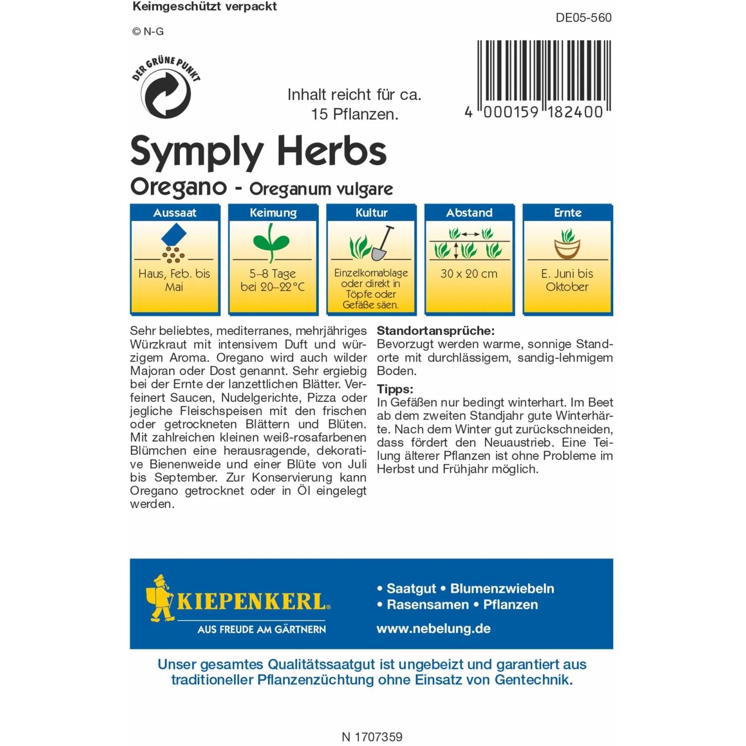 Kiepenkerl Oregano Multipille: Samenpackung für mediterranes Küchenkraut.