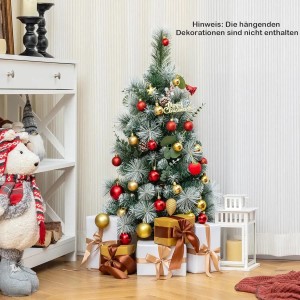 Geschmückter, kleiner, künstlicher Costway Weihnachtsbaum (90 cm) mit LED-Beleuchtung und Geschenken.