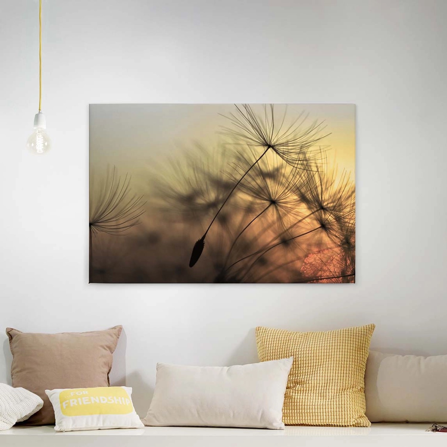 Bricoflor Leinwand Mit Pusteblume In Grau Gold Natur Wandbild Mit Sonnenuntergang Ideal Für Schlafzimmer Und Flur Canvas