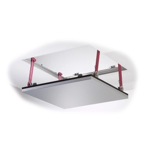 Knauf Revisionsklappe Revo F-Tec 40x40 cm für Gipskartonplatten, flächenbündig in Decke montiert.