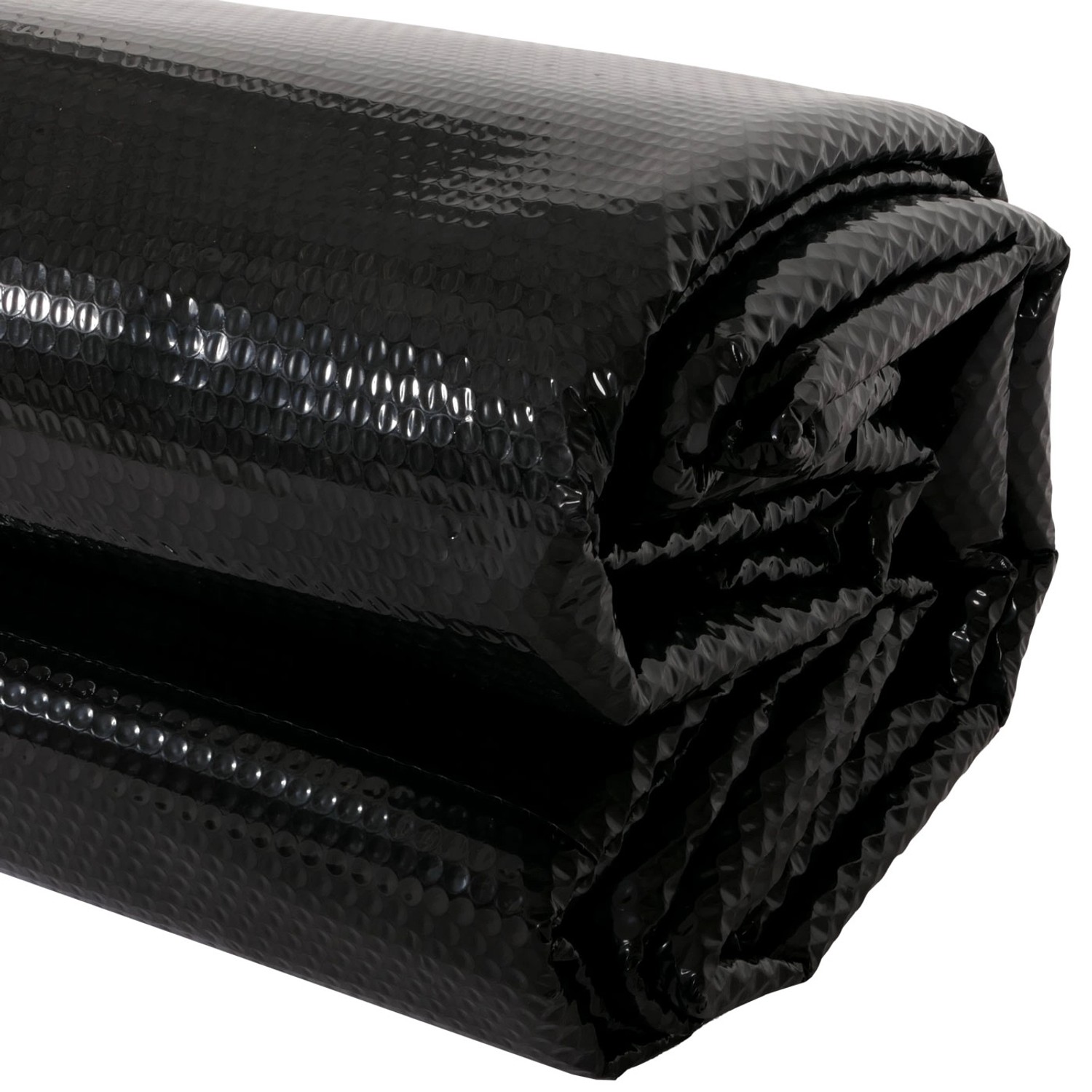 Gerollte, schwarze MCW Pool-Abdeckung 400µm, rund, 4,57m. Solarplane aus PE-Folie.